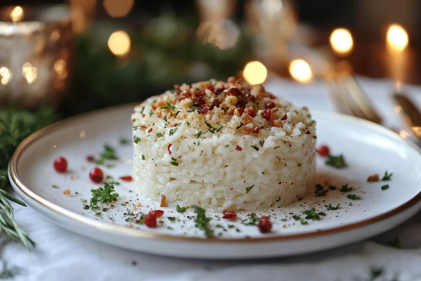 Risotto allo champagne con battuta di gamberi rossi